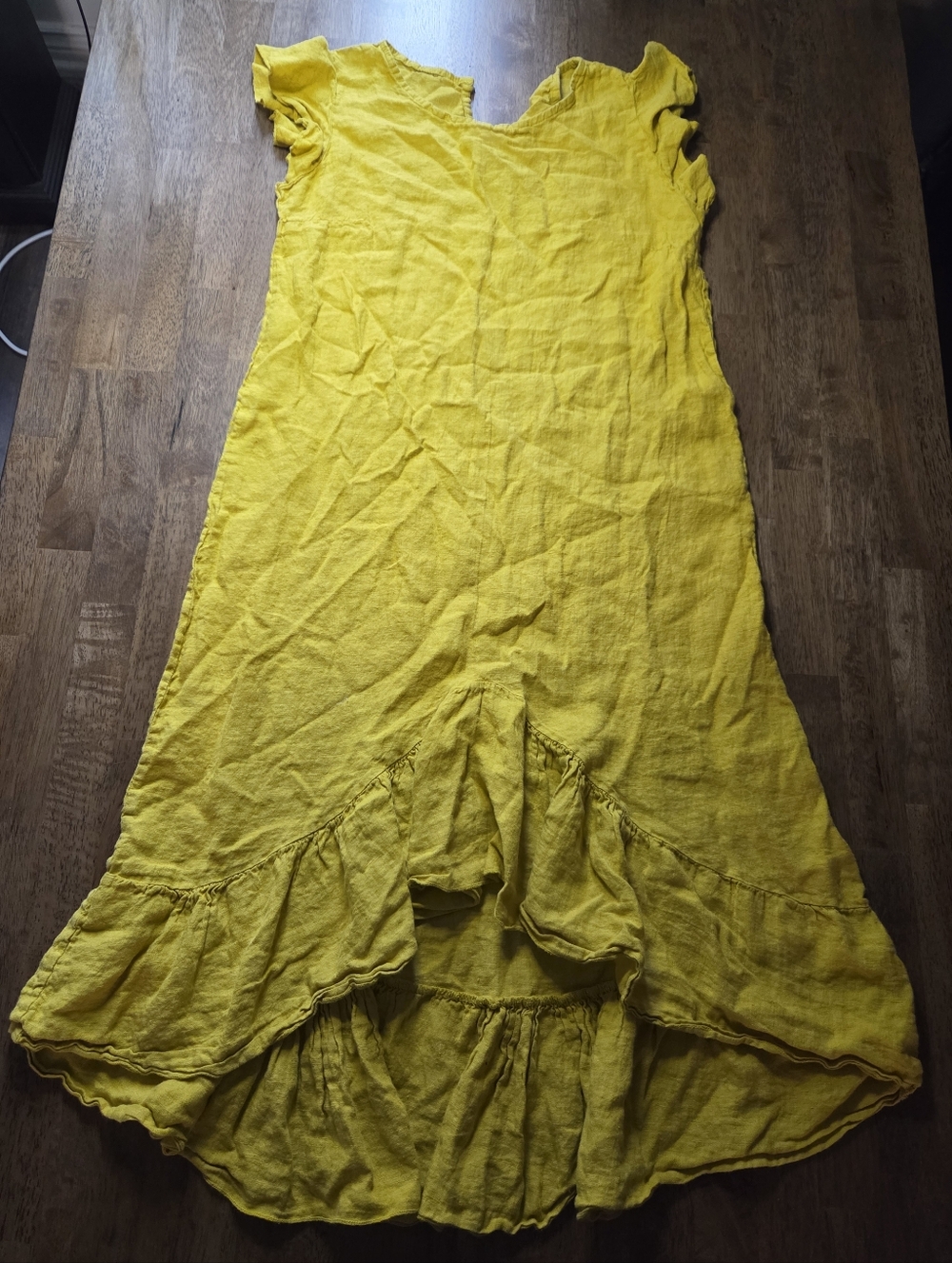 100% Linen Made In Italy Babydoll Ruffle Hem Dress Via Signoria